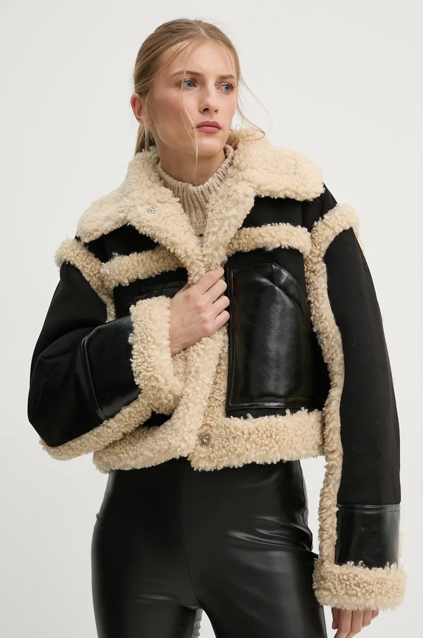 Stand Studio geaca Edith Jacket femei, culoarea negru, de tranzitie, oversize, 61950-9077