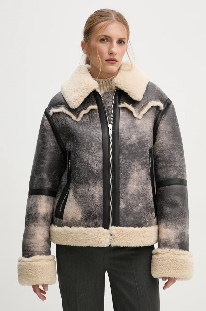 Stand Studio geaca Lessie Jacket femei, culoarea gri, de tranzitie, oversize, 61957-9073 Stand Studio geaca Lessie Jacket femei, culoarea gri, de tranzitie, oversize, 61957-9073