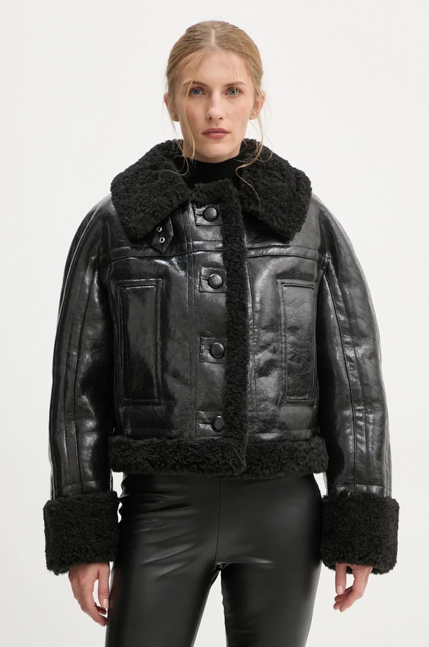 Stand Studio geaca Aby Jacket femei, culoarea negru, de tranzitie, oversize, 62258-9143 Stand Studio geaca Aby Jacket femei, culoarea negru, de tranzitie, oversize, 62258-9143