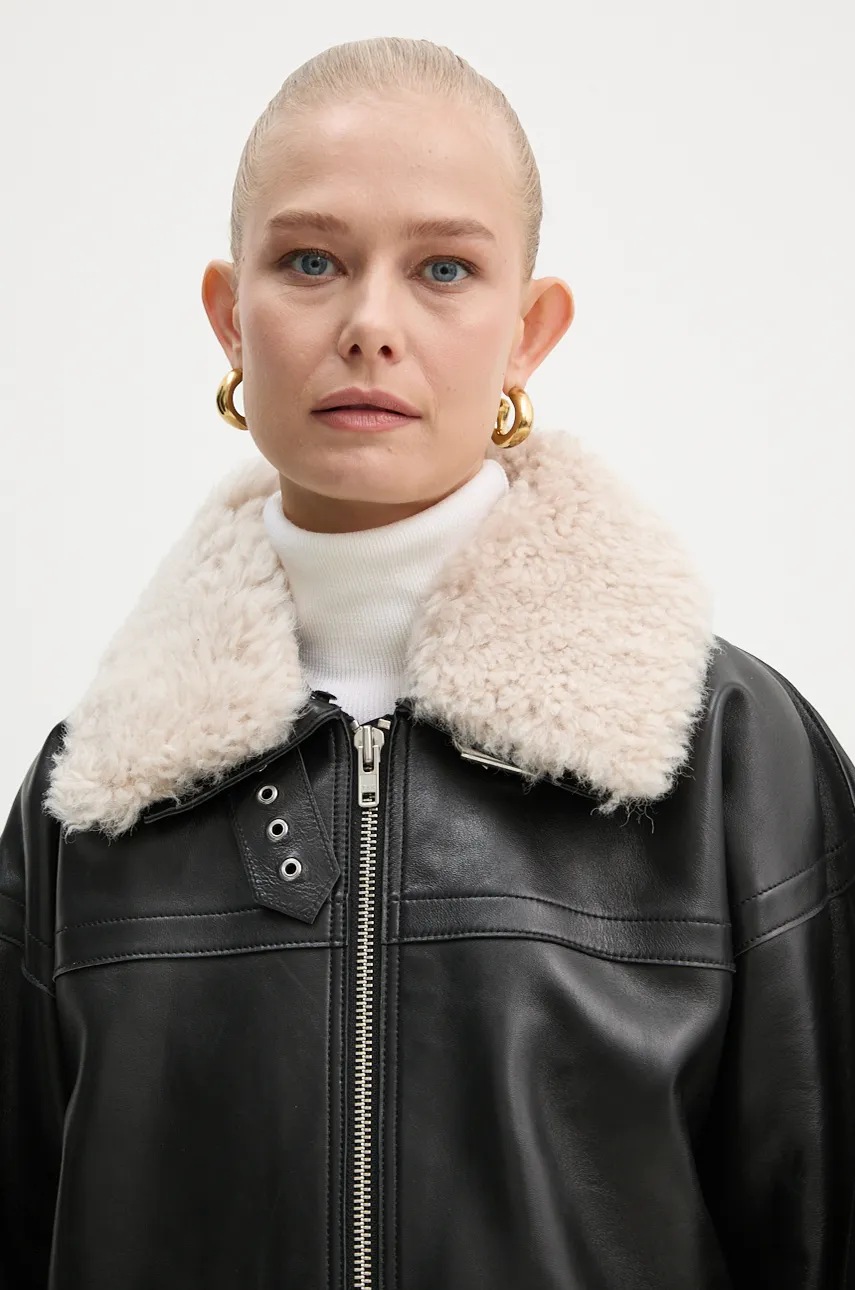 Шкіряна куртка Stand Studio Emelia Jacket жіноча колір чорний перехідна oversize 62271-7540 