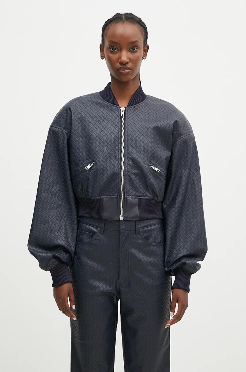 Rotate geacă bomber Cropped Braided femei, culoarea bleumarin, de tranziție, oversized, 1128572318 Rotate geacă bomber Cropped Braided femei, culoarea bleumarin, de tranziție, oversized, 1128572318
