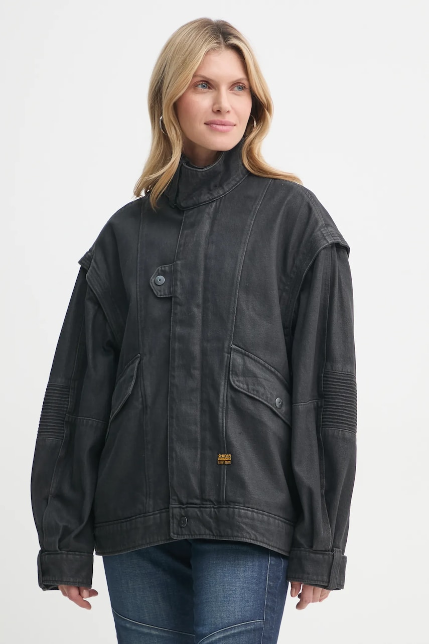 G-Star geacă din denim femei, culoarea negru, de tranzitie, oversize, D25365-D490