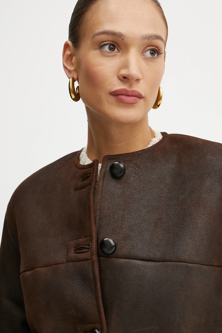 Шкіряна куртка Weekend Max Mara жіноча колір коричневий перехідна 2425416013600 