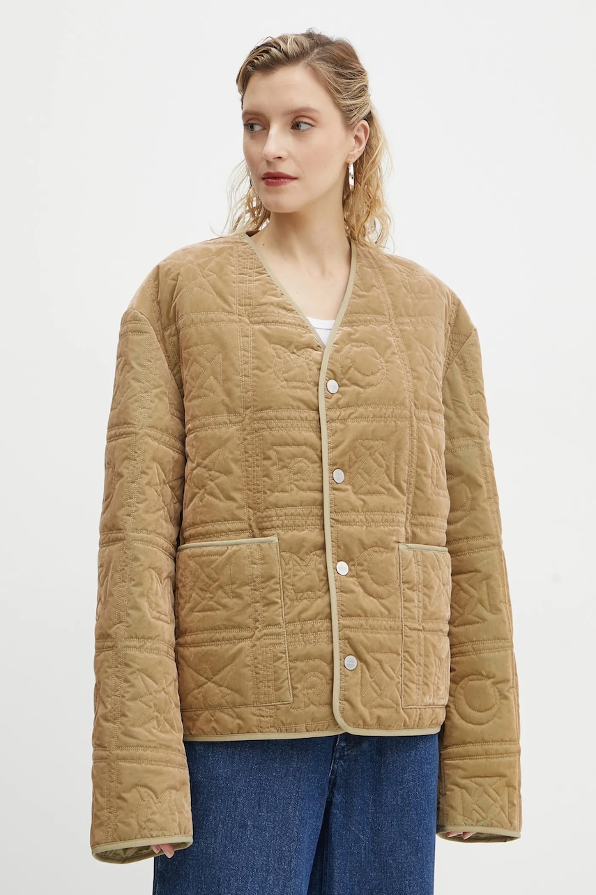 Nanushka jachetă de catifea ADARA culoarea verde, de tranzitie, oversize, NU24FWJK03166