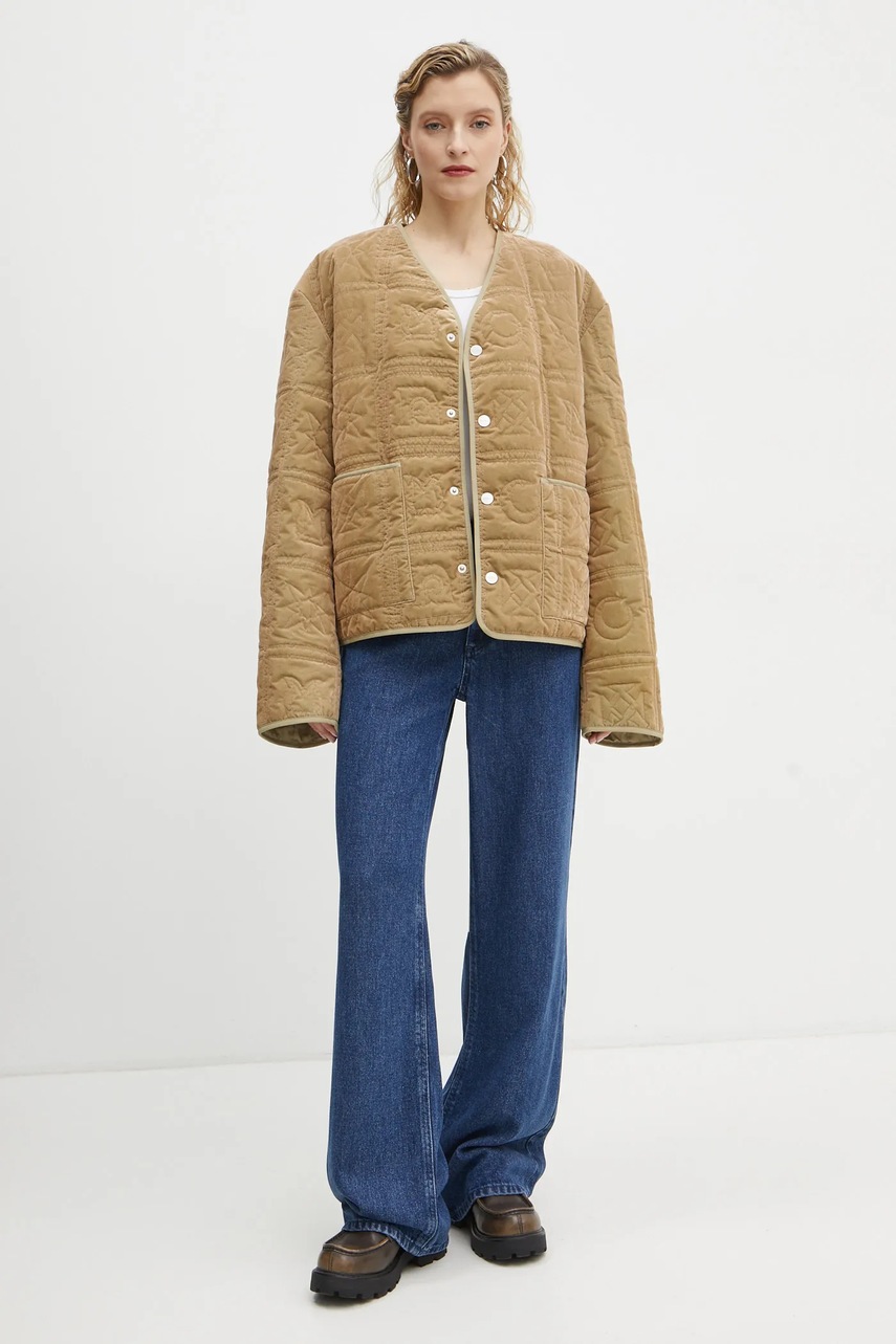 Велюровая куртка Nanushka ADARA цвет зелёный переходная oversize NU24FWJK03166 Велюровая куртка Nanushka ADARA цвет зелёный переходная oversize NU24FWJK03166