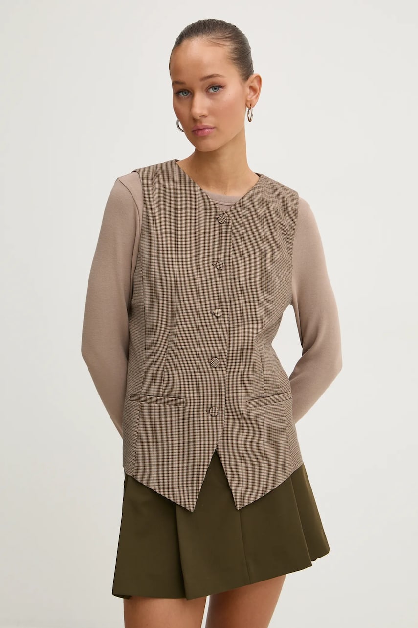 Abercrombie & Fitch vesta culoarea maro, un singur rand de nasturi, KI140-4497 Abercrombie & Fitch vesta culoarea maro, un singur rand de nasturi, KI140-4497