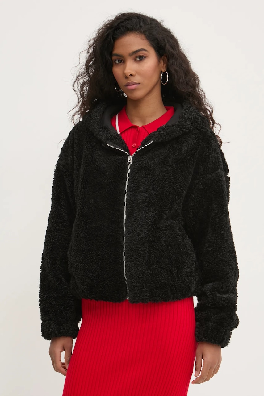 Hollister Co. bluza femei, culoarea negru, cu glugă, neted, KI344-4400 Hollister Co. bluza femei, culoarea negru, cu glugă, neted, KI344-4400
