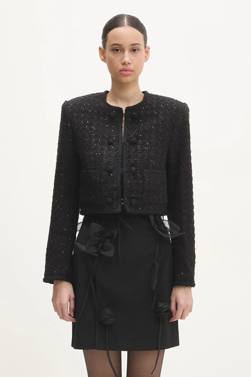 Rotate geaca din amestec de lana Boucle Crop culoarea negru, de tranzitie, 113086100 Rotate geaca din amestec de lana Boucle Crop culoarea negru, de tranzitie, 113086100