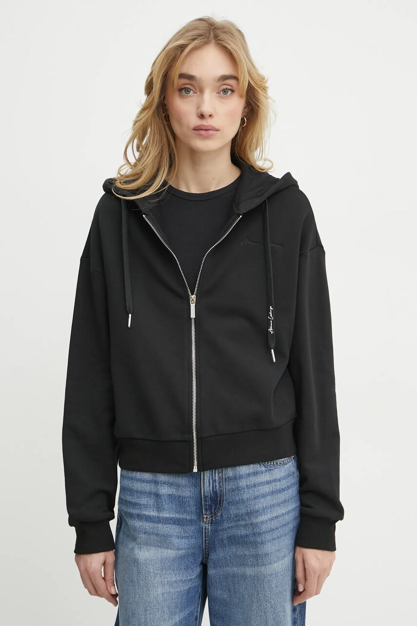Armani Exchange hanorac de bumbac femei, culoarea negru, cu gluga, uni, 6DYM72 YJEEZ