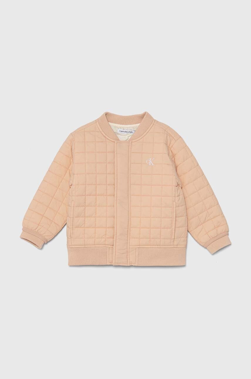 Levně Dětská bomber bunda Calvin Klein Jeans růžová barva, IN0IN00246