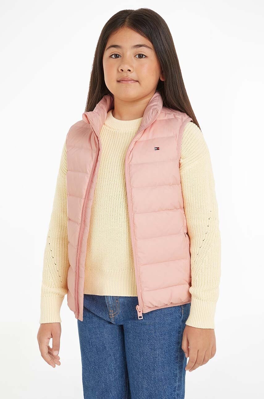 Levně Dětská péřová vesta Tommy Hilfiger růžová barva, KS0KS00439
