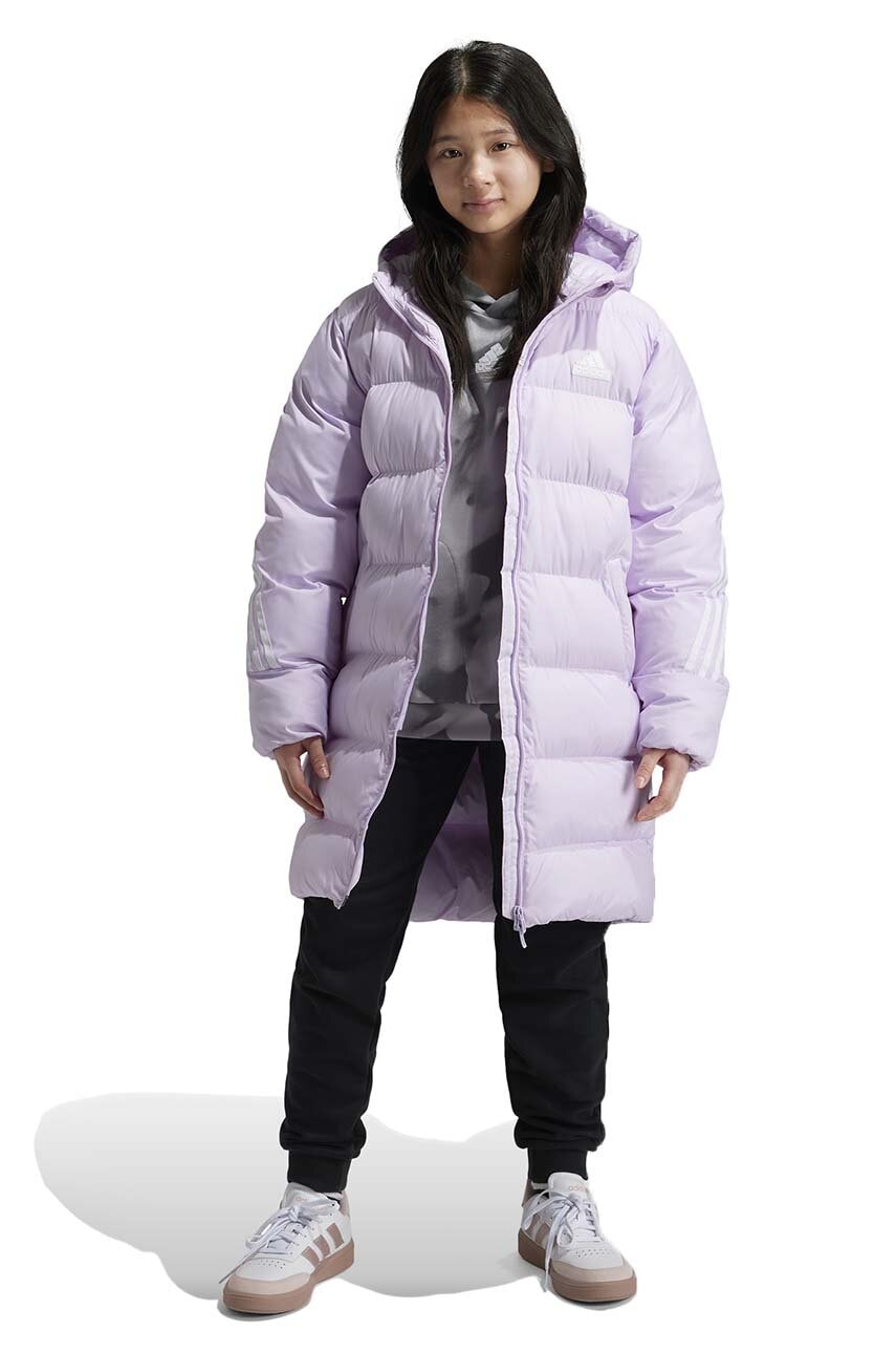 adidas geaca copii J FI 3S PARKA culoarea violet, IX3631