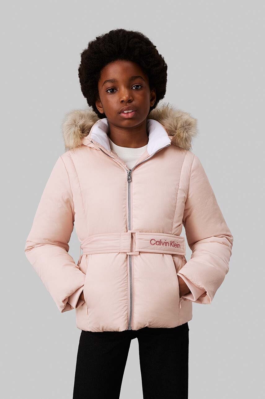Levně Dětská bunda Calvin Klein Jeans růžová barva, IG0IG02685