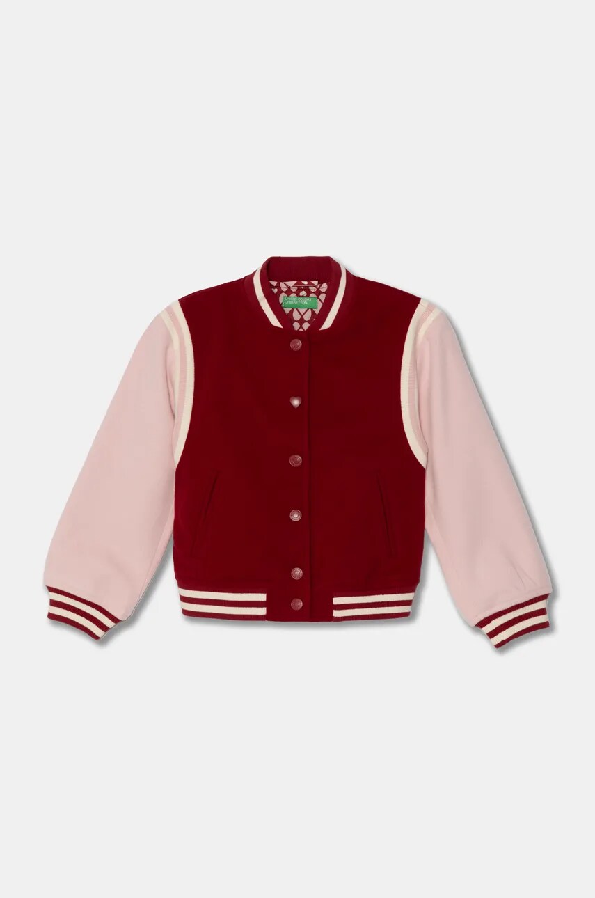 United Colors of Benetton geaca bomber pentru copii din amestec de lana culoarea bordo, 20PYCN04P