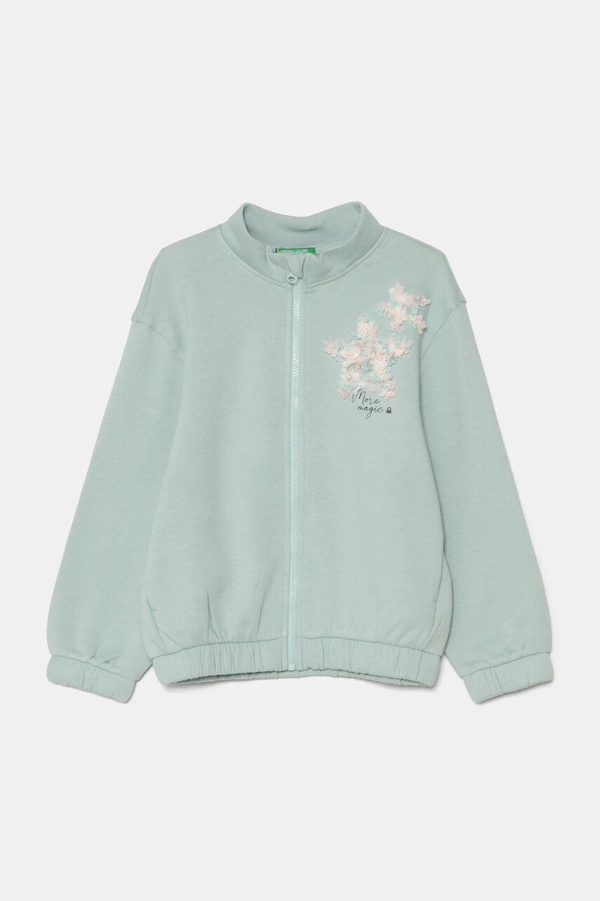United Colors of Benetton bluza copii culoarea turcoaz, cu imprimeu, 39M2G503J