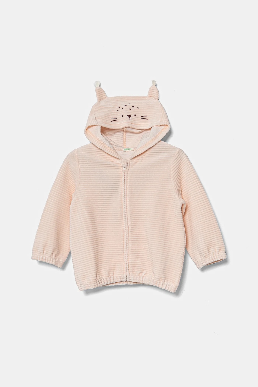 United Colors of Benetton bluza bebe culoarea roz, cu glugă, neted, 3MCDA501C