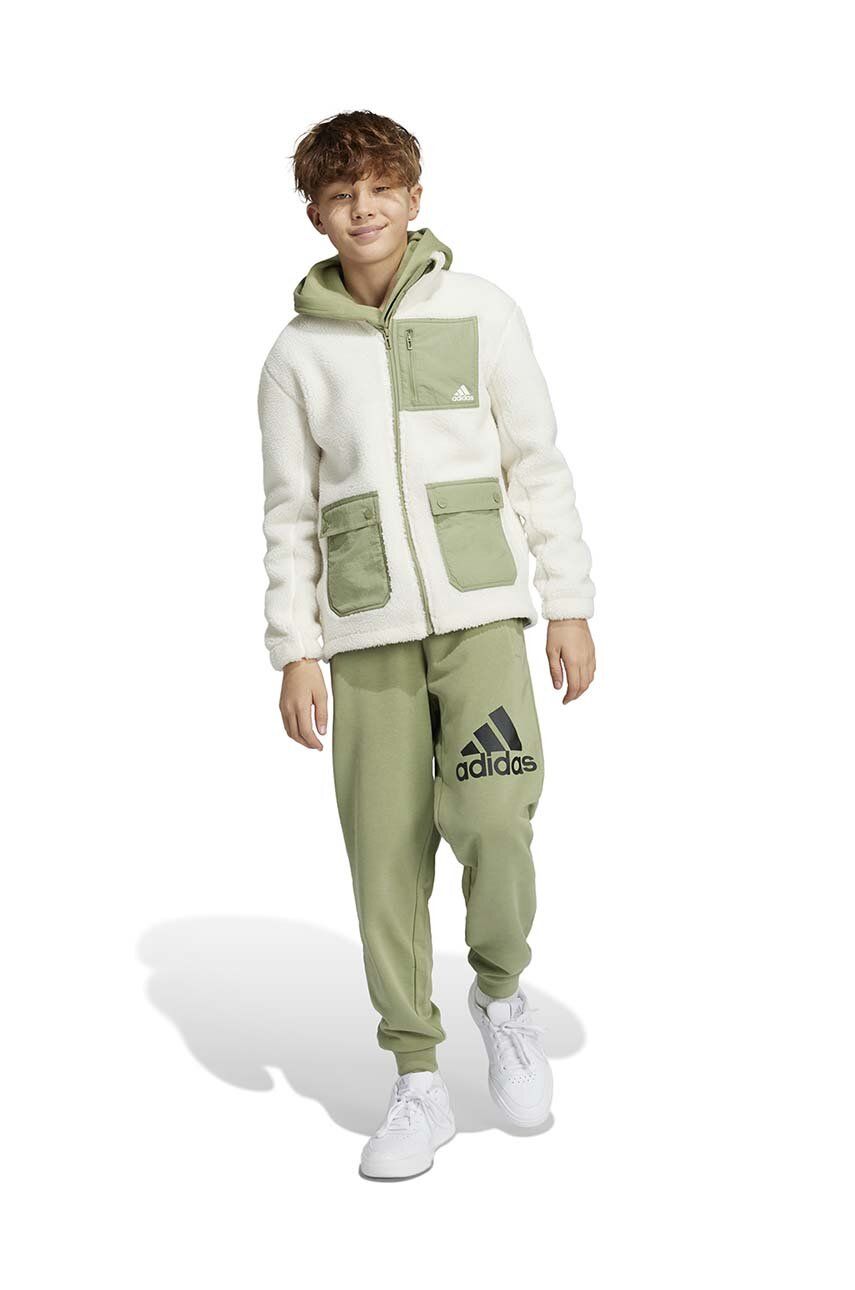 adidas hanorac fleece J SHERPAKT culoarea bej, neted, IV9511