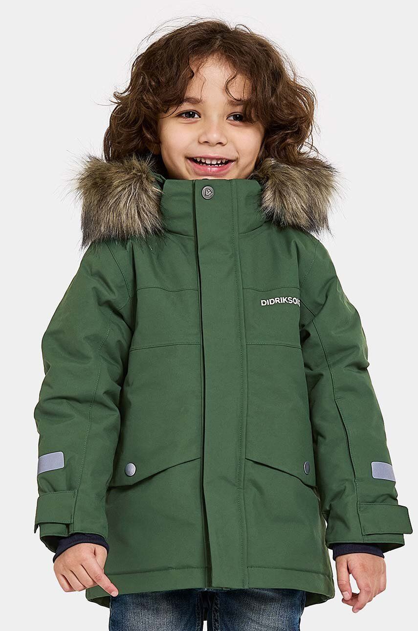 Didriksons BJÄRVEN KIDS PARKA culoarea verde, 505470