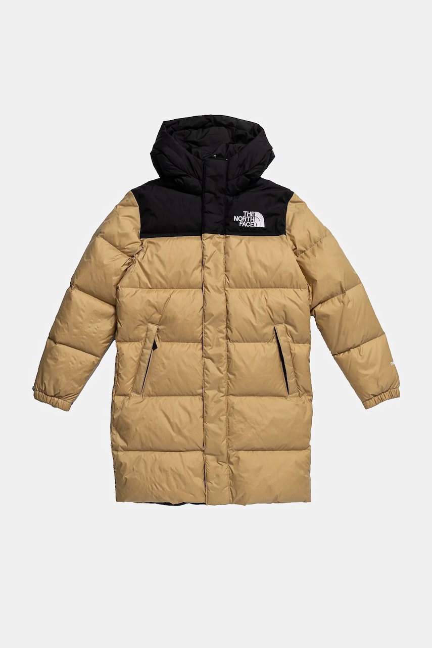 The North Face geaca de puf pentru copii TEEN NUPTSE LONG PARKA culoarea bej, NF0A88UFLK51 The North Face geaca de puf pentru copii TEEN NUPTSE LONG PARKA culoarea bej, NF0A88UFLK51