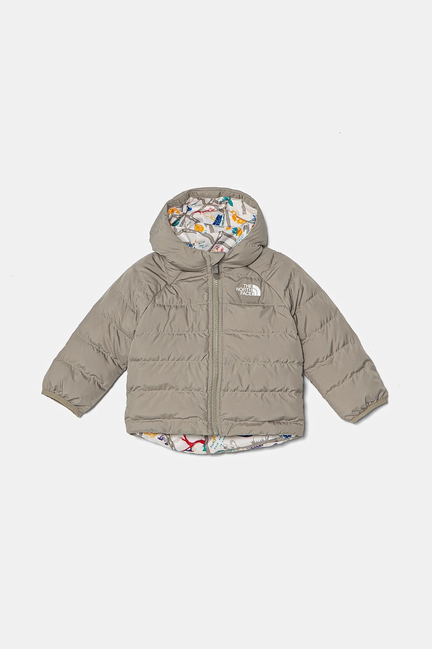 The North Face jachetă pentru copii cu două fețe BABREVERSIBLE PERRITO HOODED JACKET culoarea gri, NF0A88W31I41 The North Face jachetă pentru copii cu două fețe BABREVERSIBLE PERRITO HOODED JACKET culoarea gri, NF0A88W31I41
