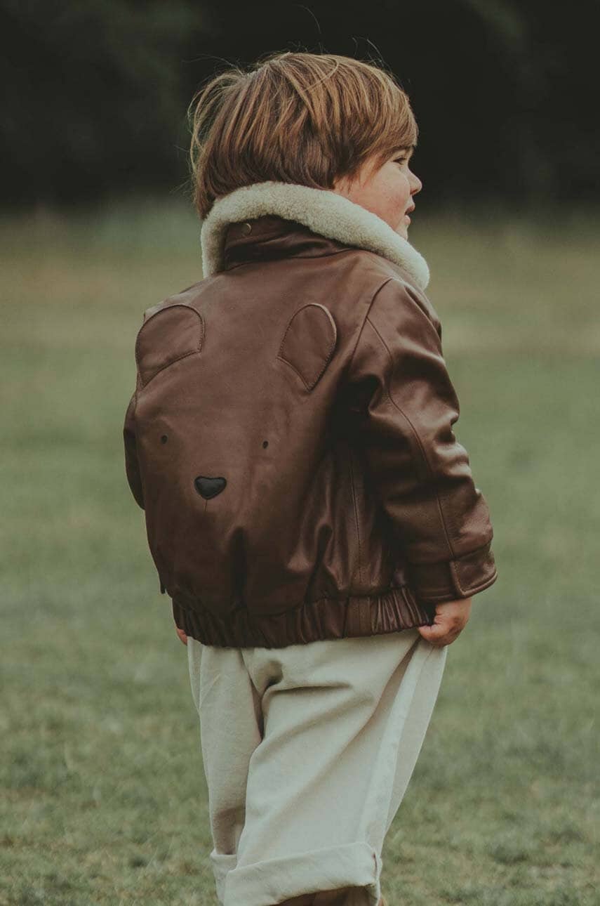 Donsje jachetă bomber din piele pentru copii Yuki Leather Jacket Bear culoarea maro, 4058502