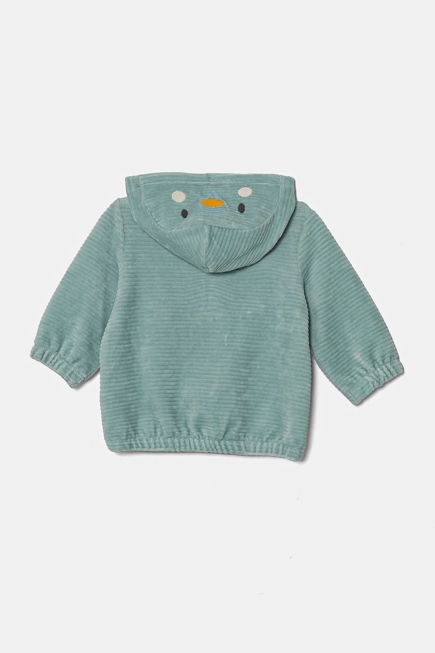 Кофта для немовлят United Colors of Benetton колір бірюзовий з капюшоном однотонна 3MCDA501C