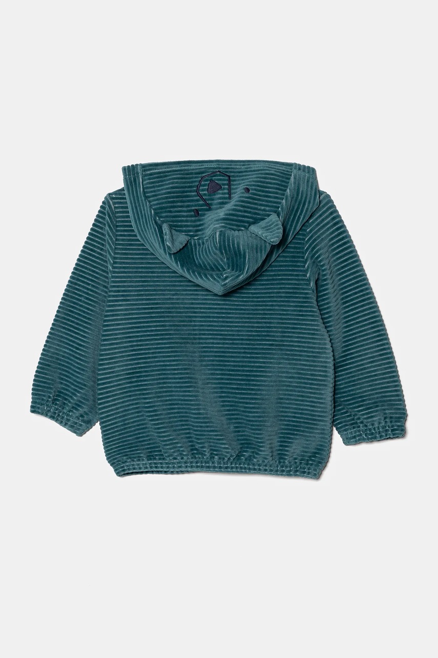 Кофта для немовлят United Colors of Benetton колір зелений з капюшоном однотонна 3MCDA501C