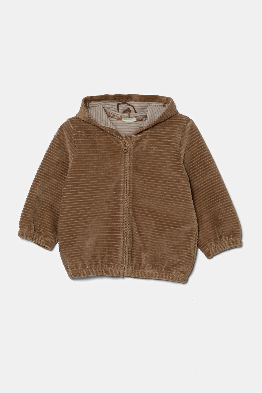 Levně Kojenecká mikina United Colors of Benetton hnědá barva, s kapucí, hladká, 3MCDA501C