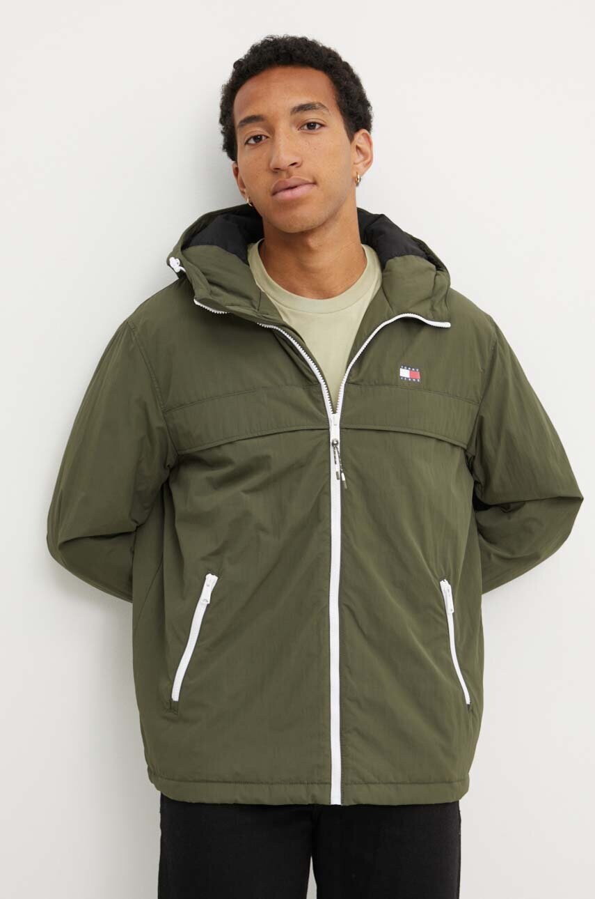 Tommy Jeans geaca barbati, culoarea verde, de iarna, DM0DM18908