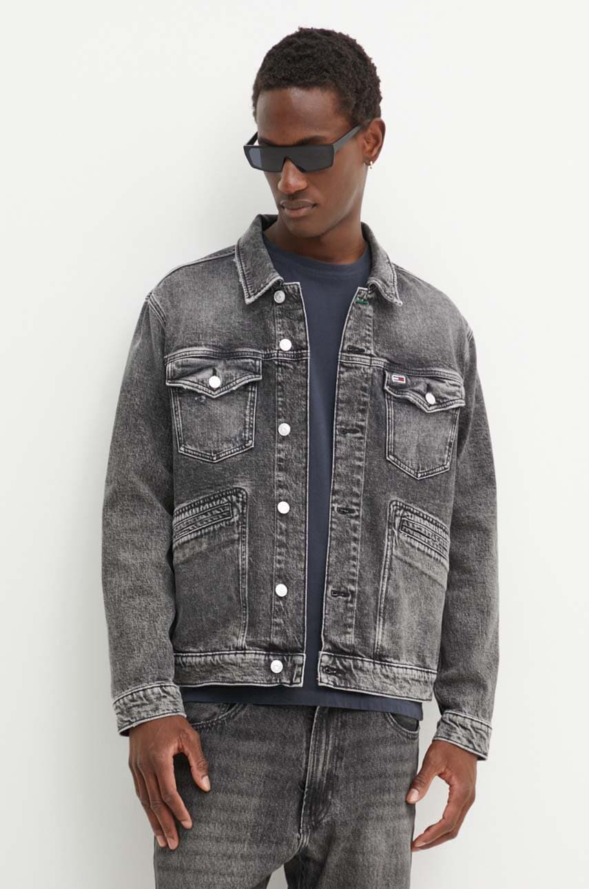 Tommy Jeans geaca barbati, culoarea negru, de tranzitie, DM0DM19362 Tommy Jeans geaca barbati, culoarea negru, de tranzitie, DM0DM19362
