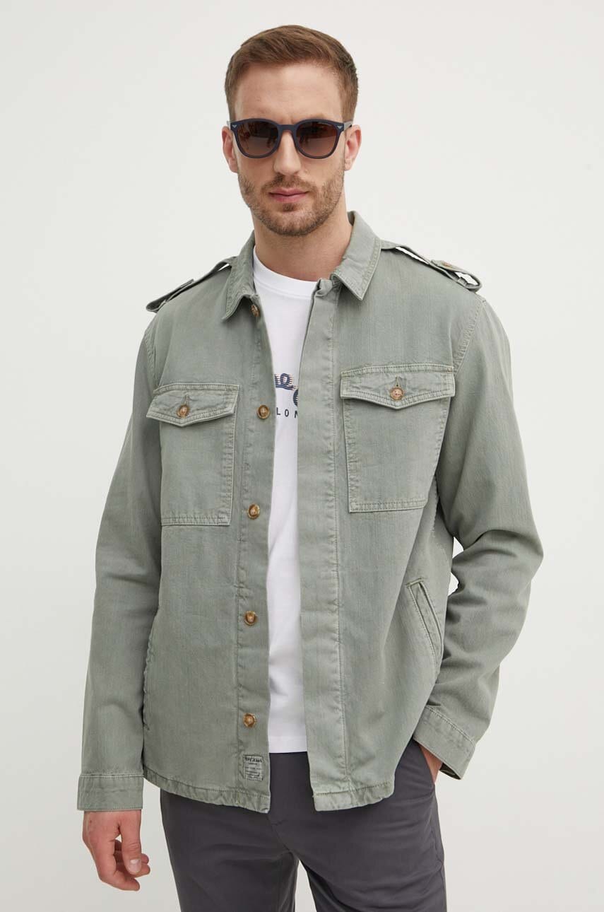 Pepe Jeans geaca jeans EATON COLOUR FIELD JACKET barbati, culoarea verde, de tranzitie, PM403000