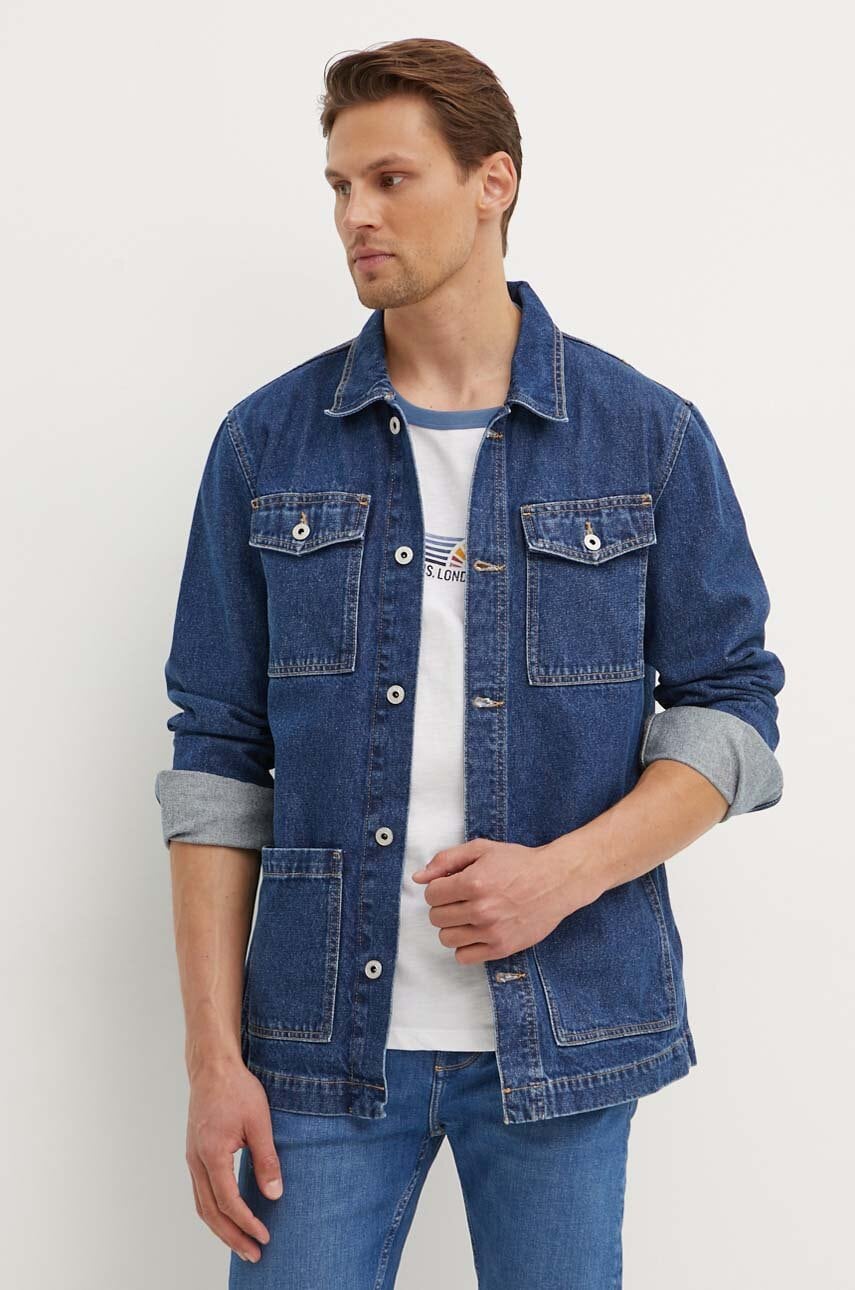 Pepe Jeans geacă din denim WORKER bărbați, culoarea bleumarin, de tranziție, PM403003HW5 Pepe Jeans geacă din denim WORKER bărbați, culoarea bleumarin, de tranziție, PM403003HW5