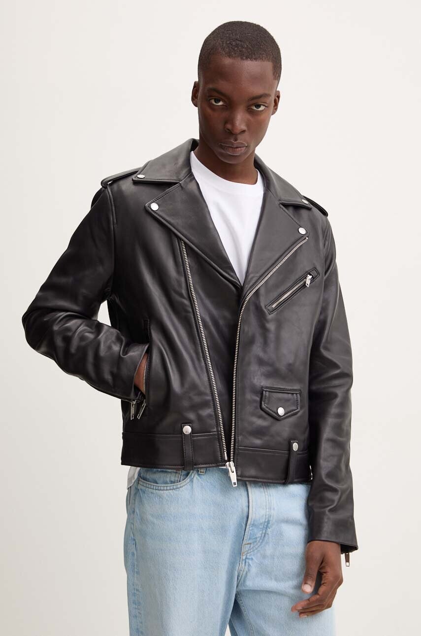 The Kooples geaca ramones de piele barbati, culoarea negru, de tranzitie, HCUI29007K