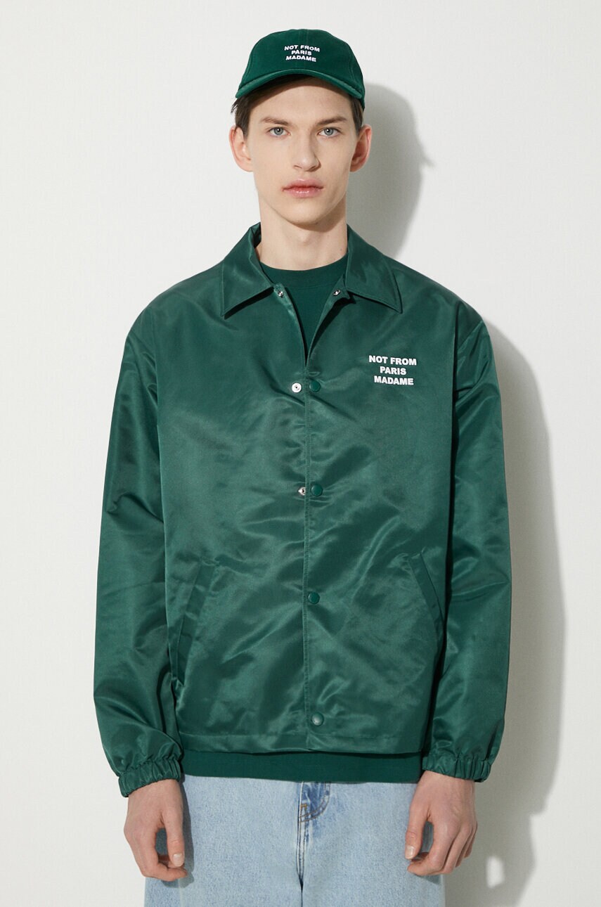 Drôle de Monsieur geaca La Veste Slogan barbati, culoarea verde, de tranzitie, PERM-JT183-PA014-DGN Drôle de Monsieur geaca La Veste Slogan barbati, culoarea verde, de tranzitie, PERM-JT183-PA014-DGN