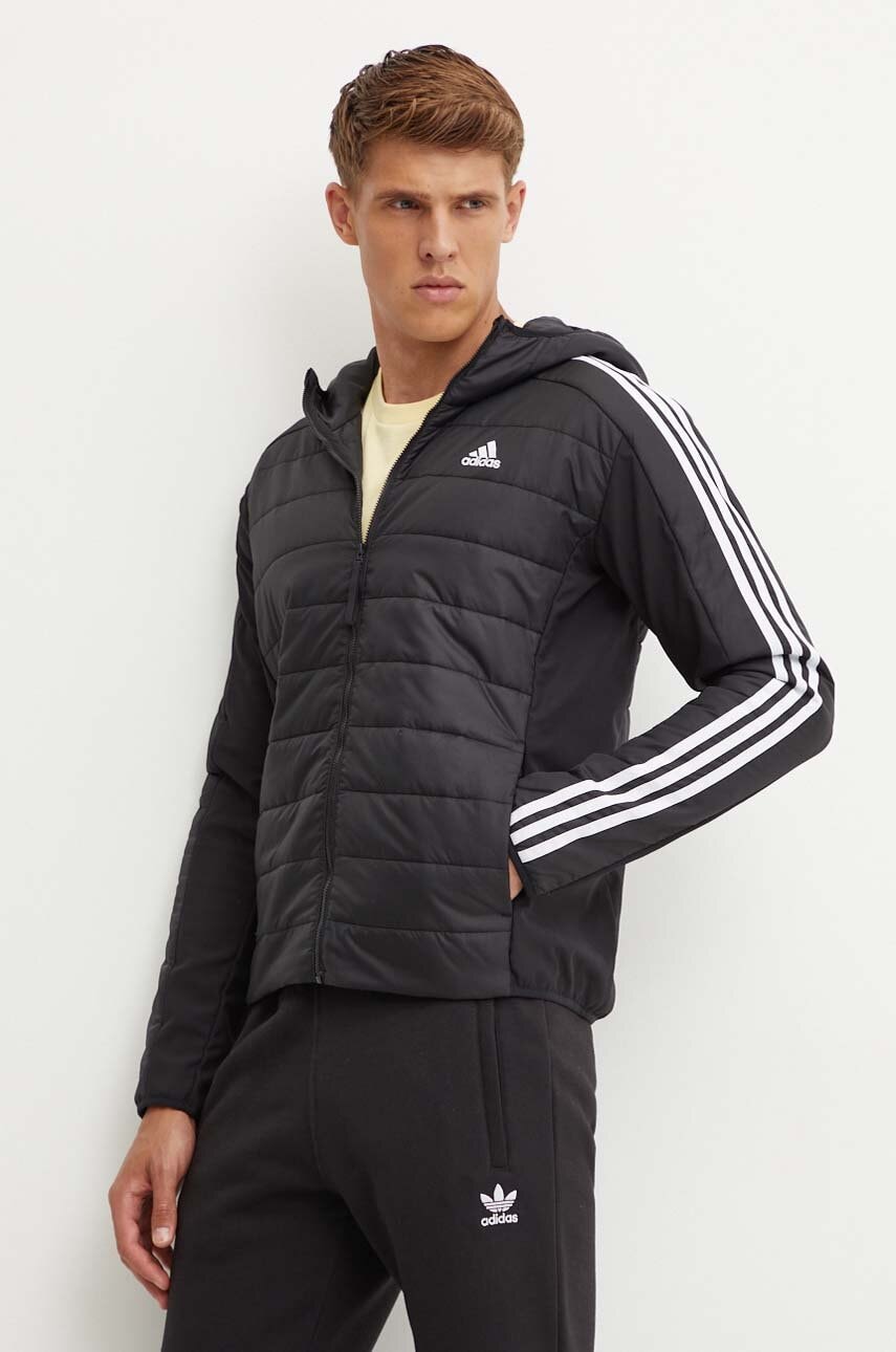 adidas geaca Essentials barbati, culoarea negru, de tranzitie, IN7195 adidas geaca Essentials barbati, culoarea negru, de tranzitie, IN7195