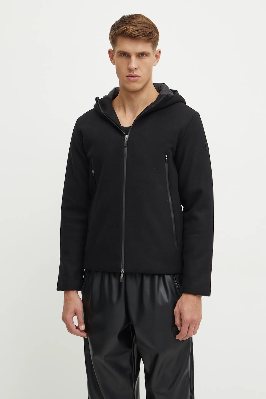 EA7 Emporio Armani geaca din amestec de lana culoarea negru, de tranzitie, PNHLZ.6DPB66