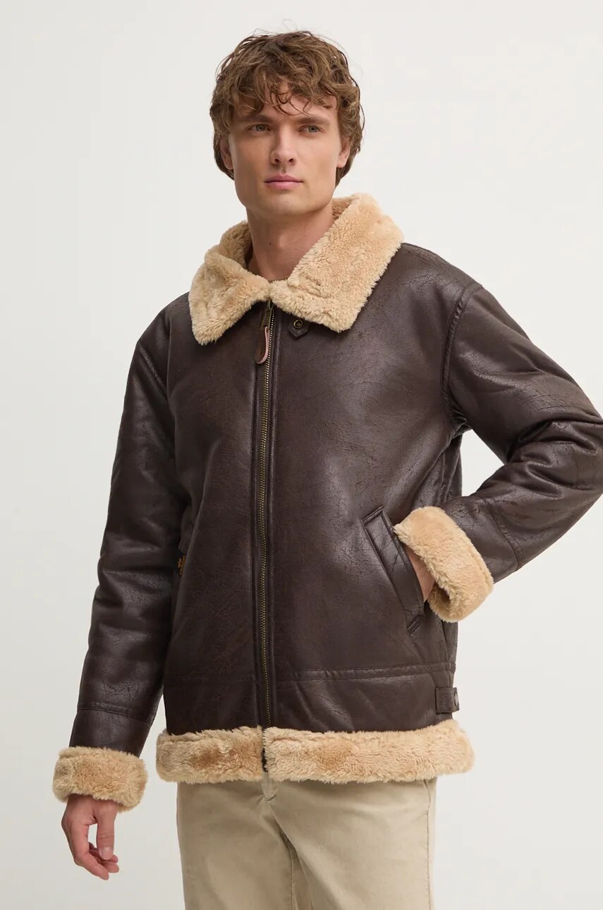 Alpha Industries geaca B3 FL barbati, culoarea maro, de tranzitie, 143106
