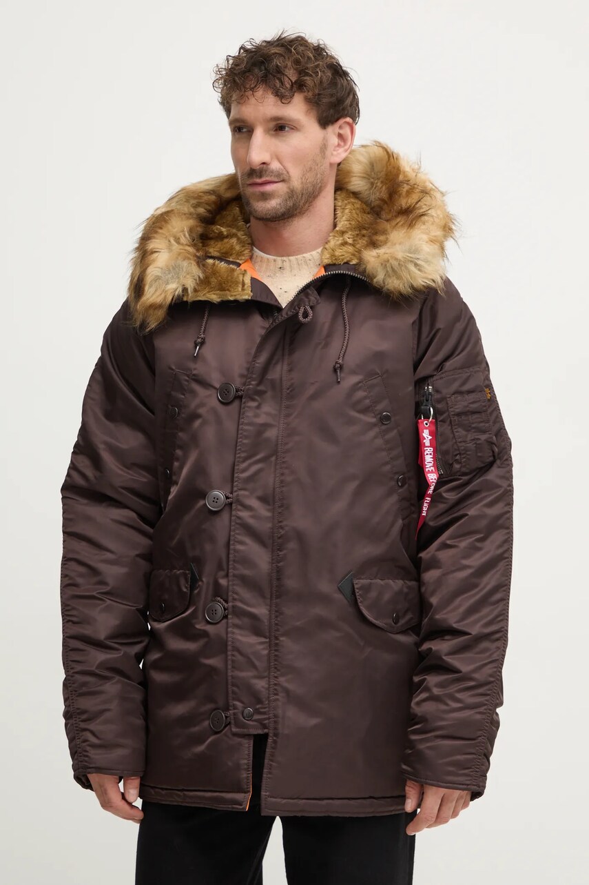 Alpha Industries geaca N-3B VF 59 barbati, culoarea maro, de iarna, 103141