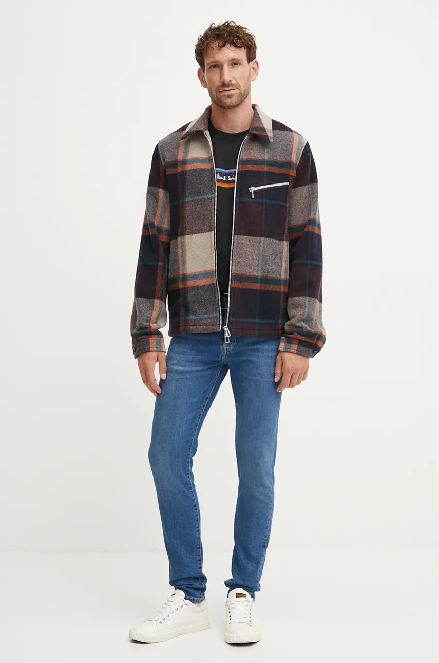 Шерстяная куртка-бомбер PS Paul Smith цвет коричневый переходная M2R.111Z.N22206 Шерстяная куртка-бомбер PS Paul Smith цвет коричневый переходная M2R.111Z.N22206