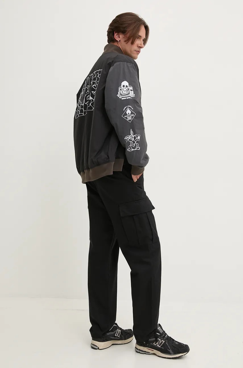 Vans geaca bomber barbati, culoarea negru, de tranzitie, oversize, VN000JY1KOU1