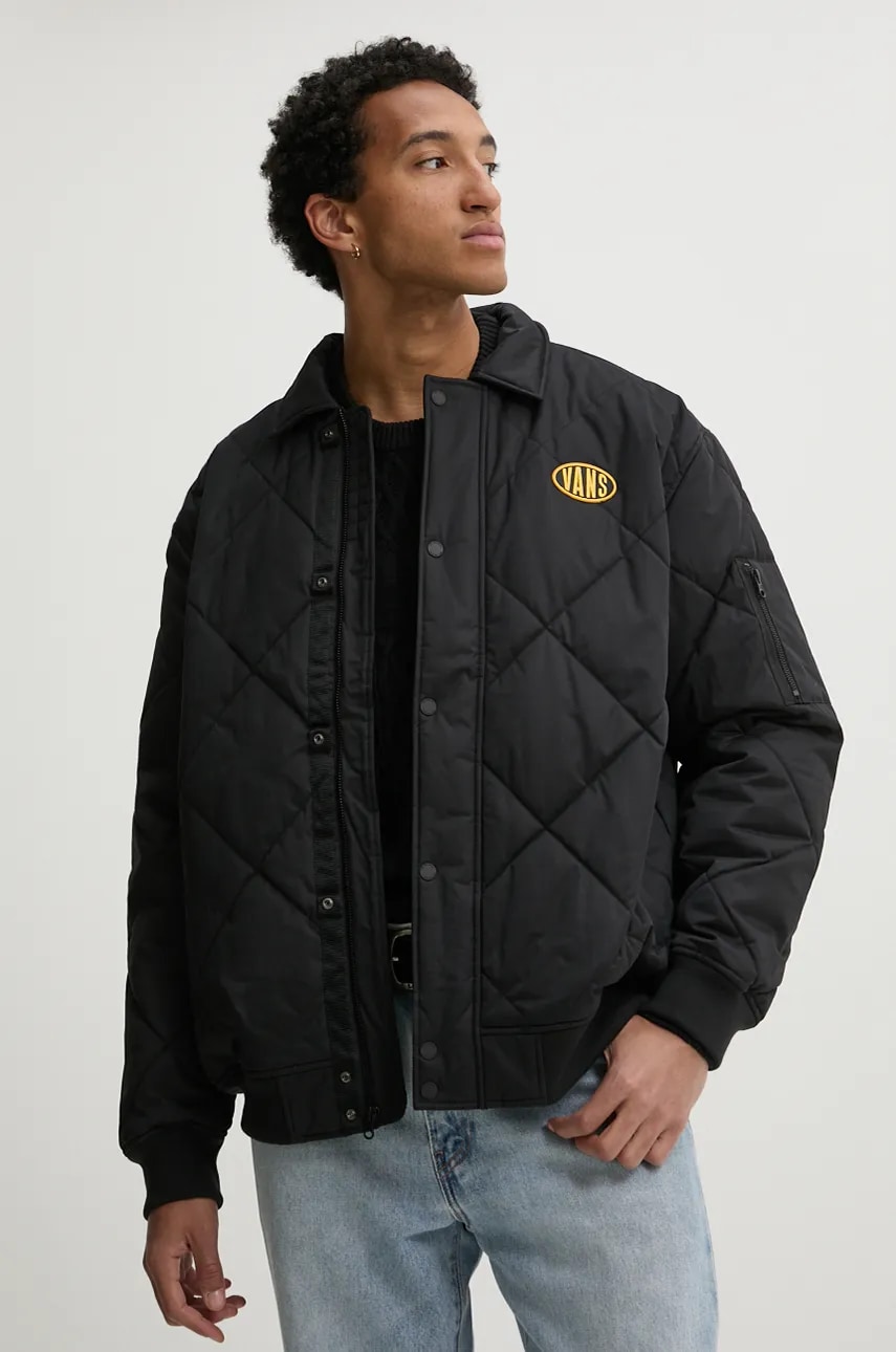 Vans geaca barbati, culoarea negru, de tranzitie, oversize, VN000HNCBLK1