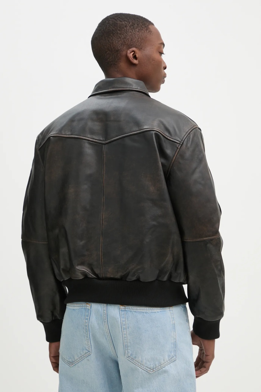 Шкіряна куртка The Kooples колір коричневий перехідна oversize HCUI29005K 