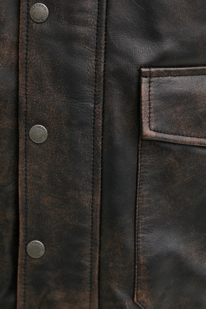 Шкіряна куртка The Kooples колір коричневий перехідна oversize HCUI29005K 