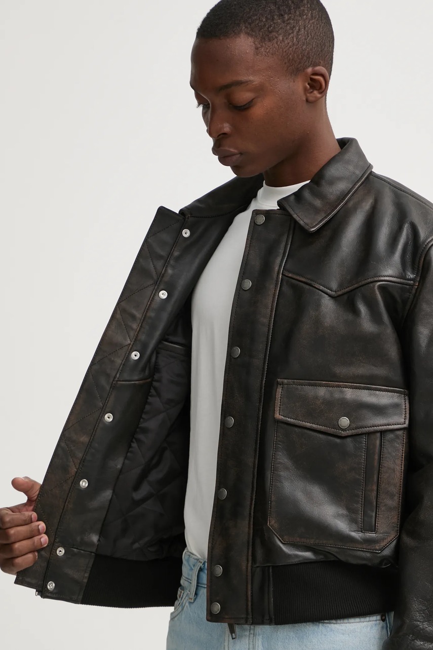 Шкіряна куртка The Kooples колір коричневий перехідна oversize HCUI29005K 