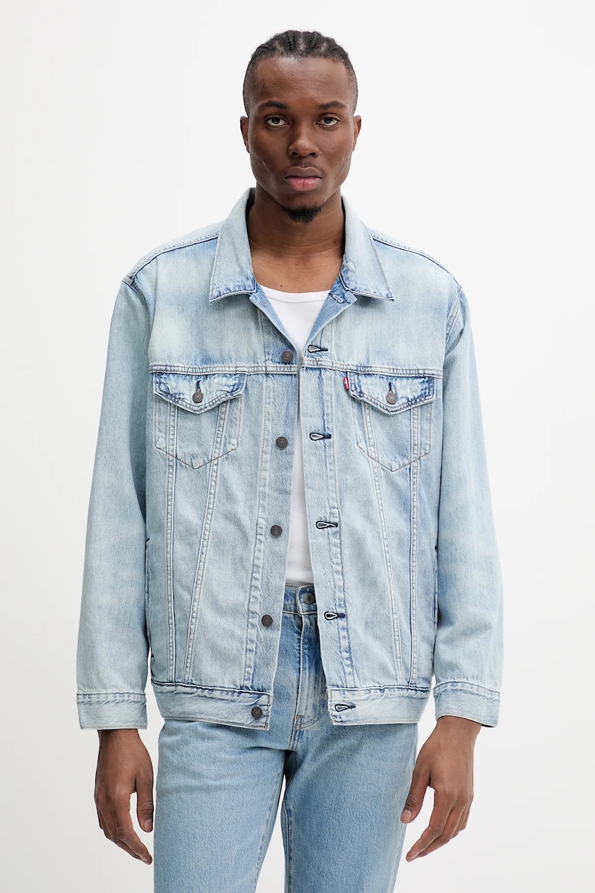 Levi's geaca jeans barbati, culoarea negru, de tranzitie, oversize, A5782 Levi's geaca jeans barbati, culoarea negru, de tranzitie, oversize, A5782