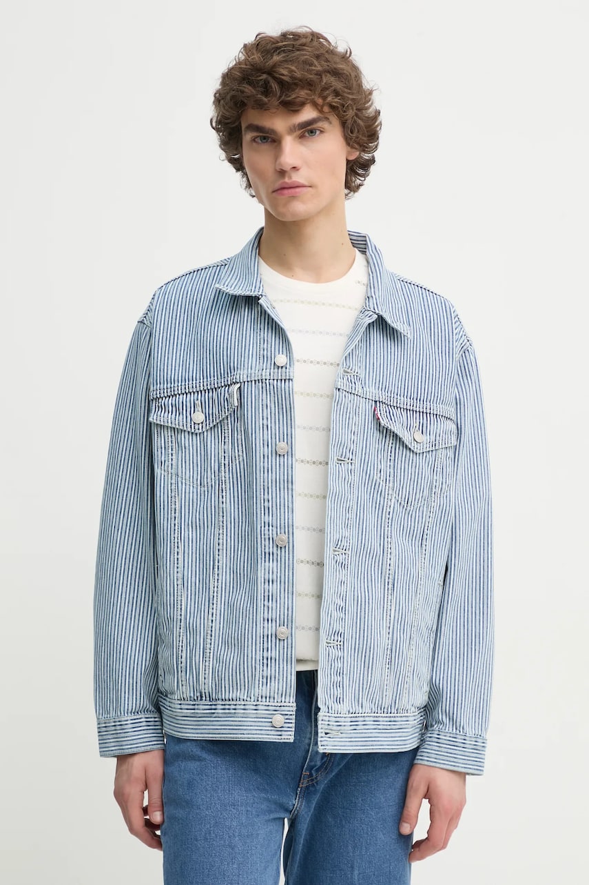 Levi's geaca jeans barbati, culoarea negru, de tranzitie, oversize, A5782 Levi's geaca jeans barbati, culoarea negru, de tranzitie, oversize, A5782