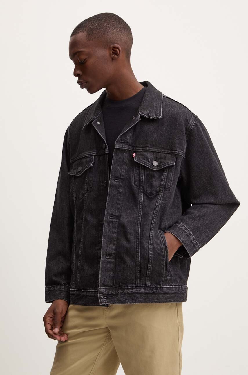 Levi's geaca jeans barbati, culoarea negru, de tranzitie, oversize, A5782 Levi's geaca jeans barbati, culoarea negru, de tranzitie, oversize, A5782