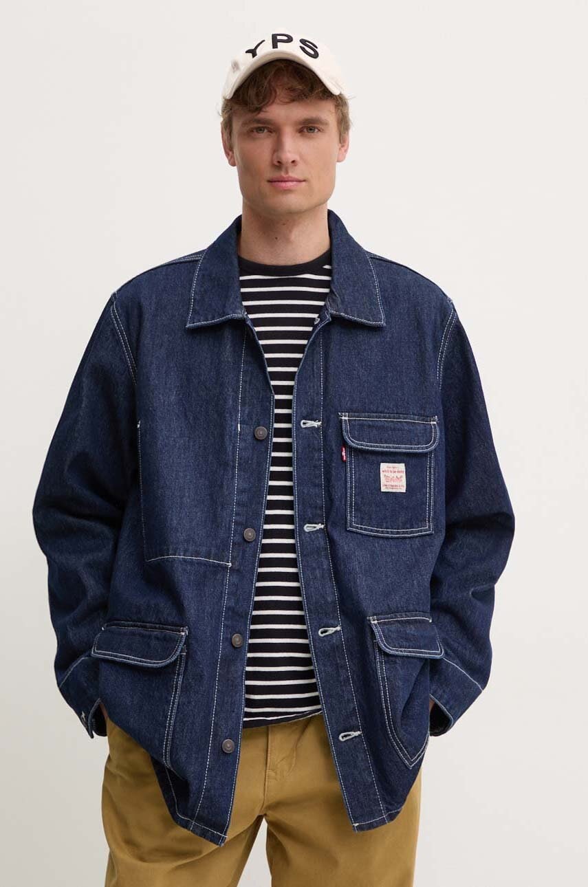 Levi's geaca jeans barbati, culoarea albastru marin, de tranzitie, oversize, A0744 Levi's geaca jeans barbati, culoarea albastru marin, de tranzitie, oversize, A0744