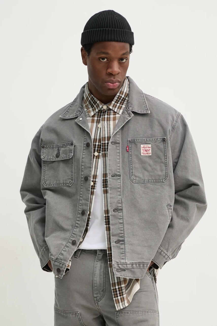 Levi's jacheta de bumbac culoarea gri, de tranzitie, oversize, A4820