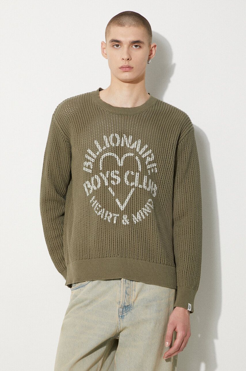 Bavlněný svetr Billionaire Boys Club Heart & Mind Stencil Logo Jumper zelená barva, hřejivý, B24224